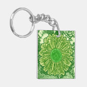 Gerbera Daisy Block Print - kalkgroen Sleutelhanger (Voorkant Links)
