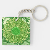 Gerbera Daisy Block Print - kalkgroen Sleutelhanger (Achterkant)