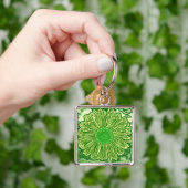 Gerbera Daisy Block Print - kalkgroen Sleutelhanger (Hand)