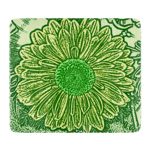 Gerbera Daisy Block Print - kalkgroen Snijplank (Voorkant)