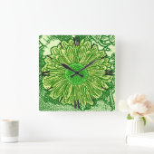 Gerbera Daisy Block Print - kalkgroen Vierkante Klok (Huis)