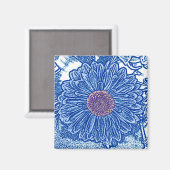 Gerbera Daisy Block Print - kobalt blauw Magneet (Voorkant / Achterkant)