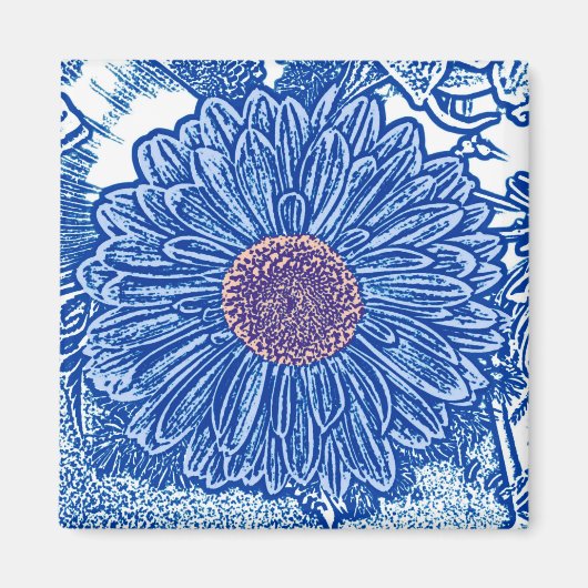 Gerbera Daisy Block Print - kobalt blauw Magneet (Voorkant)