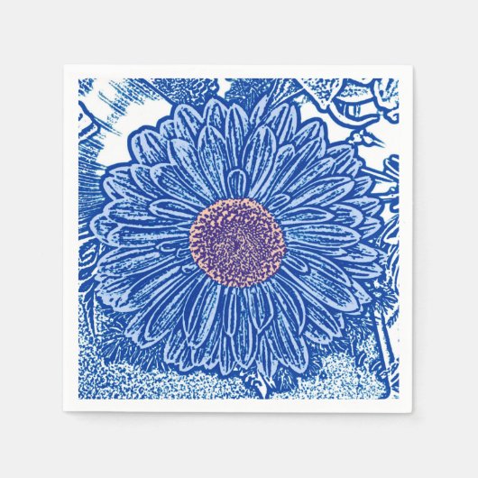 Gerbera Daisy Block Print - kobalt blauw Servetten (Voorkant)
