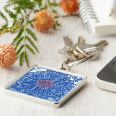 Gerbera Daisy Block Print - kobalt blauw Sleutelhanger (Zijkant)