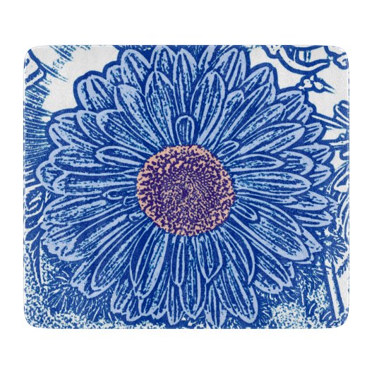 Gerbera Daisy Block Print - kobalt blauw Snijplank (Voorkant)