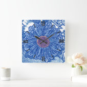 Gerbera Daisy Block Print - kobalt blauw Vierkante Klok (Huis)