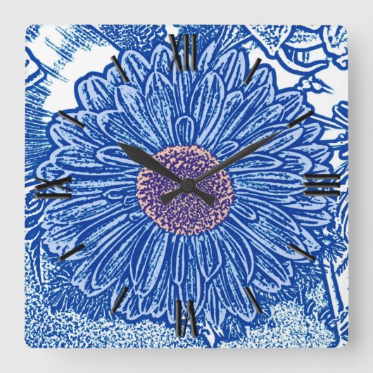 Gerbera Daisy Block Print - kobalt blauw Vierkante Klok (Voorkant)
