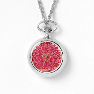 Gerbera Daisy Block Print - koraal en roze Horloge