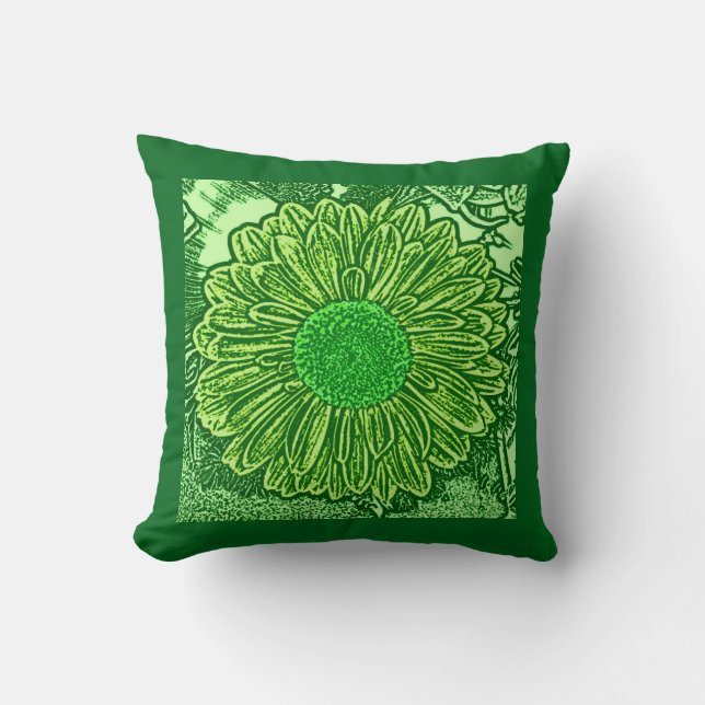 Gerbera Daisy Block Print, Limoen & Emerald Green Kussen (Voorkant)