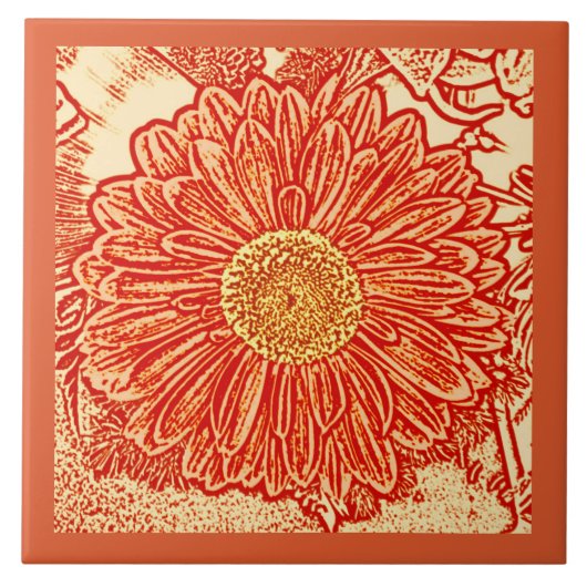 Gerbera Daisy Block Print, Mandarin Oranje Tegeltje (Voorkant)
