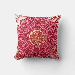 Gerbera Daisy Block Print - maroon en roze Kussen