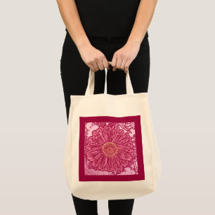 Gerbera Daisy Block Print, Maroon en Roze Tote Bag