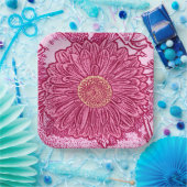 Gerbera Daisy Block Print, Maroon & Pastel Pink Papieren Bordje (Feest)