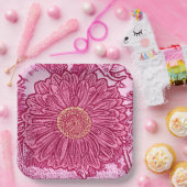 Gerbera Daisy Block Print, Maroon & Pastel Pink Papieren Bordje (Feest)