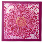 Gerbera Daisy Block Print, Maroon & Pastel Pink Tegeltje (Voorkant)