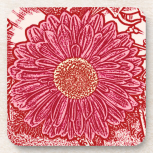 Gerbera Daisy Block Print - rood en roze Bier Onderzetter