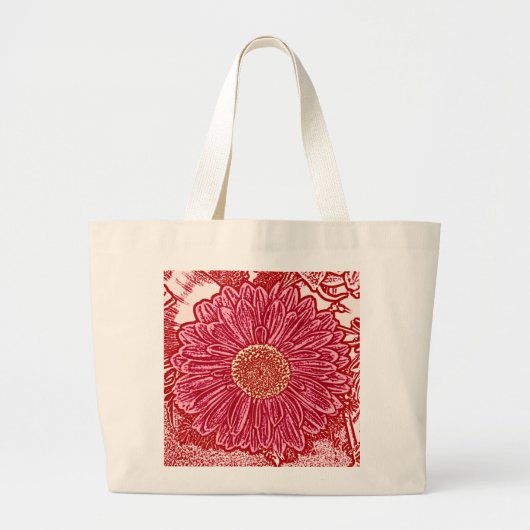 Gerbera Daisy Block Print - rood en roze Grote Tote Bag (Voorkant)