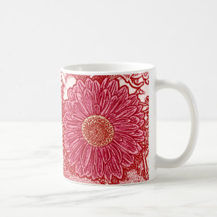 Gerbera Daisy Block Print - rood en roze Koffiemok