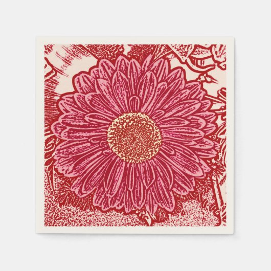 Gerbera Daisy Block Print - rood en roze Servetten (Voorkant)