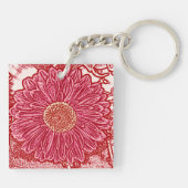 Gerbera Daisy Block Print - rood en roze Sleutelhanger (Achterkant)