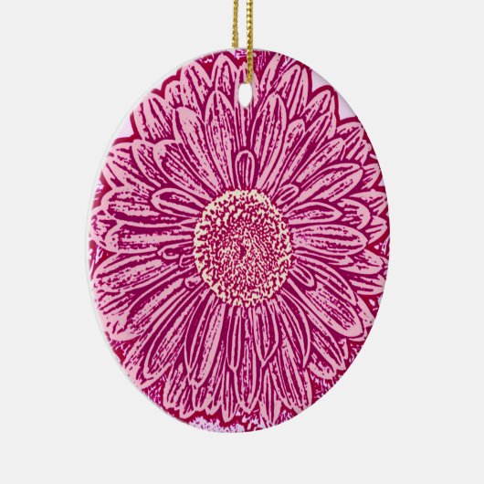 Gerbera Daisy Block Print - roze tinten Keramisch Ornament (Rechts)