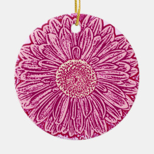 Gerbera Daisy Block Print - roze tinten Keramisch Ornament