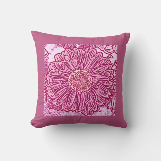 Gerbera Daisy Block Print - roze tinten Kussen (Voorkant)