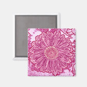 Gerbera Daisy Block Print - roze tinten Magneet (Voorkant / Achterkant)
