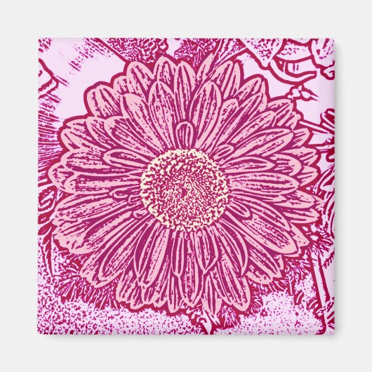 Gerbera Daisy Block Print - roze tinten Magneet (Voorkant)