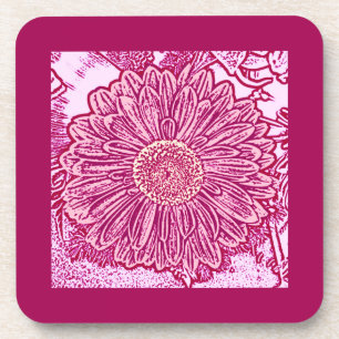 Gerbera Daisy Block Print - roze tinten Onderzetter