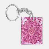 Gerbera Daisy Block Print - roze tinten Sleutelhanger (Voorkant Links)