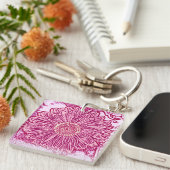 Gerbera Daisy Block Print - roze tinten Sleutelhanger (Voorkant Rechts)