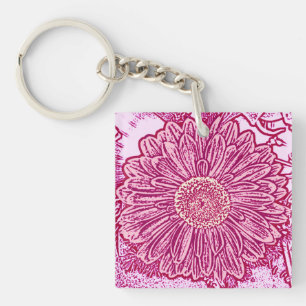 Gerbera Daisy Block Print - roze tinten Sleutelhanger