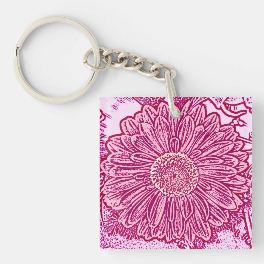 Gerbera Daisy Block Print - roze tinten Sleutelhanger (Voorkant)
