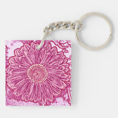 Gerbera Daisy Block Print - roze tinten Sleutelhanger (Achterkant)
