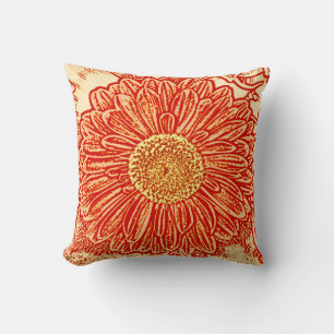 Gerbera Daisy Block Print - saffraan oranje Kussen
