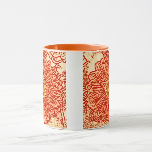 Gerbera Daisy Block Print - saffraan oranje Mok (Midden)