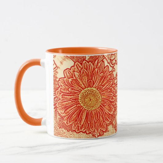 Gerbera Daisy Block Print - saffraan oranje Mok (Links)