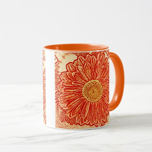 Gerbera Daisy Block Print - saffraan oranje Mok (Voorkant rechts)