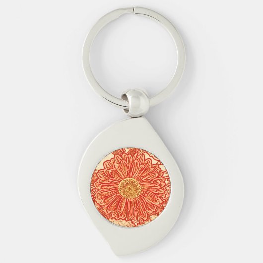 Gerbera Daisy Block Print - saffraan oranje Sleutelhanger (Voorkant)