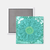 Gerbera Daisy Block Print - schaduwen van aqua Magneet (Voorkant / Achterkant)