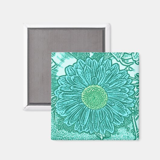 Gerbera Daisy Block Print - schaduwen van aqua Magneet (Voorkant / Achterkant)