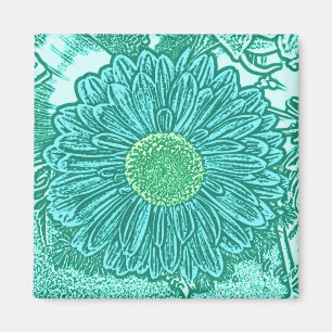 Gerbera Daisy Block Print - schaduwen van aqua Magneet