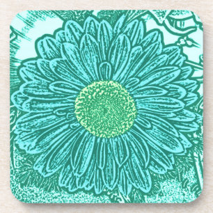 Gerbera Daisy Block Print - schaduwen van aqua Onderzetter