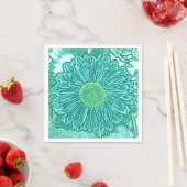 Gerbera Daisy Block Print - schaduwen van aqua Servetten (Insitu)