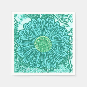 Gerbera Daisy Block Print - schaduwen van aqua Servetten