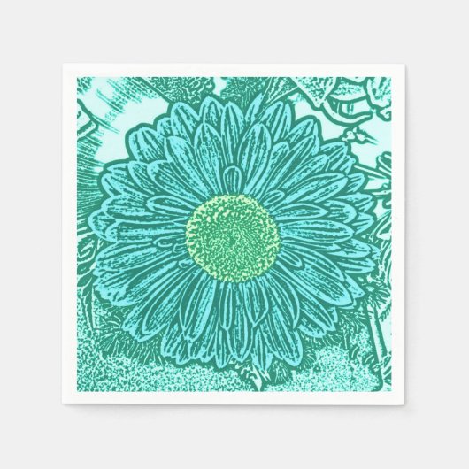 Gerbera Daisy Block Print - schaduwen van aqua Servetten (Voorkant)