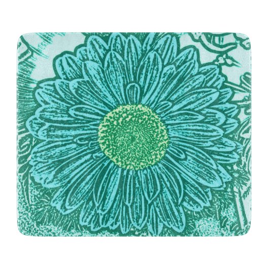 Gerbera Daisy Block Print - schaduwen van aqua Snijplank (Voorkant)