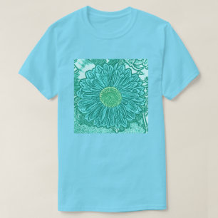 Gerbera Daisy Block Print - schaduwen van aqua T-shirt
